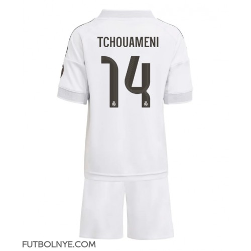 Camiseta Real Madrid Aurelien Tchouameni #14 Primera Equipación para niños 2025-26 manga corta (+ pantalones cortos)